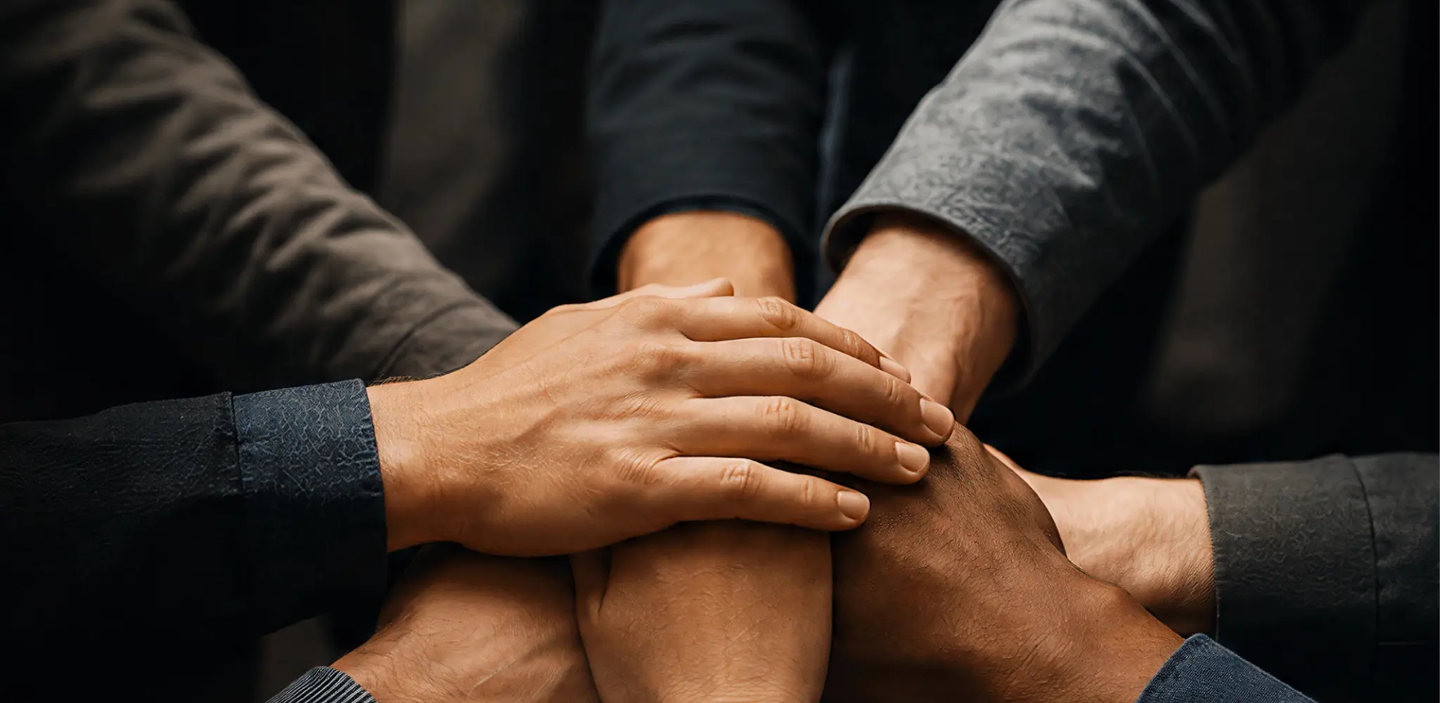 Persone che uniscono le mani in segno di collaborazione